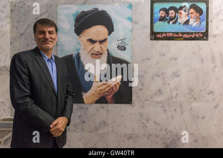 Il Santuario di Imam Khomeini, museo, il sig. Ghelichkhani, Capo del Santuario & ex guardia del corpo del defunto Sommo Lea Foto Stock