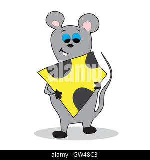 Cartoon mouse con il formaggio. Animale del mouse, mouse isolato, illustrazione vettoriale Foto Stock