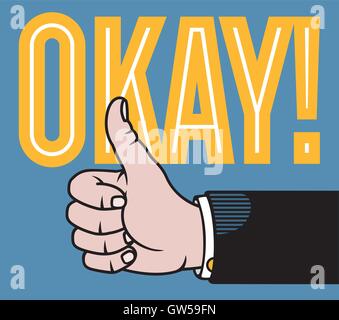 Okay pollice fino a mano disegno vettoriale. Retrò classico della stampante lo stile del puntatore illustrazione. Illustrazione Vettoriale