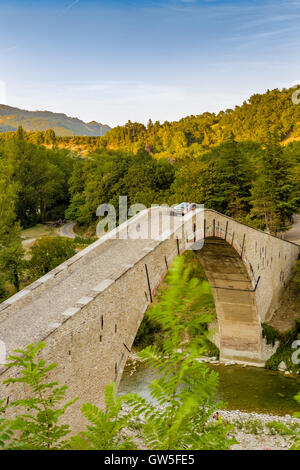 Attraversamento di auto antiche gobbo ponte in Emilia Romagna Foto Stock