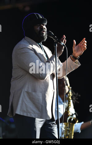 Gregory Porter eseguendo a Radio 2 Live in Hyde Park, Hyde Park, Londra. Stampa foto di associazione. Picture Data: domenica 11 settembre, 2016. Foto di credito dovrebbe leggere: Matt STANLEY A. CROSSICK/filo PA. Foto Stock