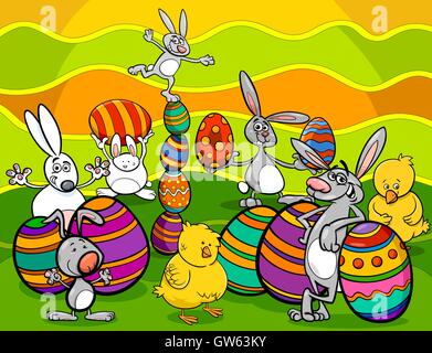 Pasqua gruppo di caratteri cartoon Illustrazione Vettoriale