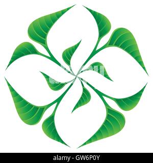 Foglie verdi isolati del logo su sfondo bianco. Illustrazione Vettoriale