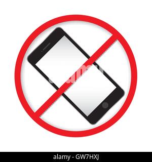 No, cellulare, telefono, segno, icona, bianco, chiamata, mobile, illustrazione, rosso, stop, attenzione, simbolo, vettore vietato, comunicazione Illustrazione Vettoriale