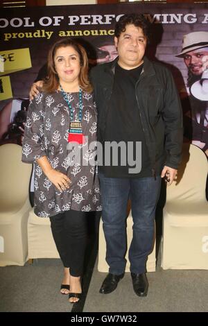 Registi di Bollywood Farah Khan Sajid Khan conferenza stampa Indian Television Academy design corso di coreografia di Mumbai Foto Stock