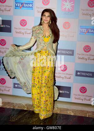 Attore di Bollywood Jacqueline Fernandez durante il celebrity stylist, Tanya Ghavri's Dhoom Dhaam Wedding Trunk Show, in Mumbai Foto Stock