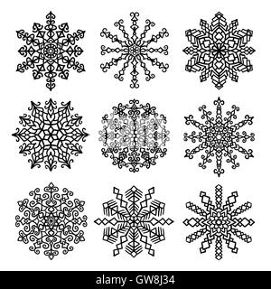 Vettore di fiocchi di neve Mandala impostato Illustrazione Vettoriale