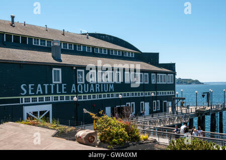 L'Aquarium di Seattle al Molo 59 sulla Baia di Elliott fronte mare di Seattle. Foto Stock