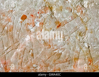 L'Egitto, al Cairo, Museo Egizio dalla tomba di Kaemrehu, Saqqara, il dettaglio di un grande rilievo raffiguranti scene agricoli. Foto Stock