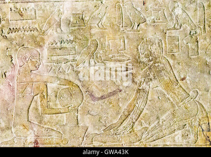 L'Egitto, al Cairo, Museo Egizio dalla tomba di Kaemrehu, Saqqara, il dettaglio di un grande rilievo raffiguranti scene agricoli. Foto Stock