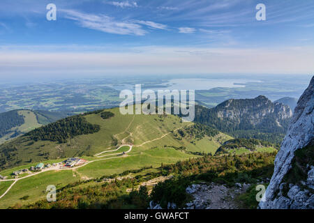 Chiemgauer Alpen, Chiemgau Alpi: baita Steinlingalm, cappella 'Maria, Königin des Friedens' all mountain Krampenwand, vista Foto Stock