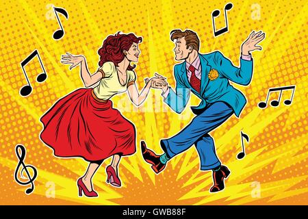 Giovane uomo e donna dancing, vintage dance Illustrazione Vettoriale