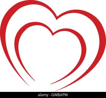 Collegate due cuori rossi, due cuori Amanti, isolato illustrazione vettoriale. Illustrazione Vettoriale