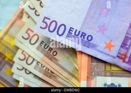 Il contante in euro background closeup Foto Stock