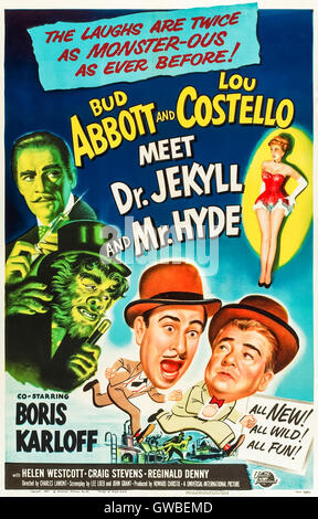 Abbott e Costello incontrare il dottor Jekyll e il signor Hyde (1953) diretto da Charles Lamont e interpretato da Bud Abbott, Lou Costello e Boris Karloff. Poliziotti americani in visita a Londra e di incontrare il dottor Jekyll e il suo alter ego Mr Hyde. Foto Stock