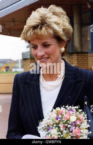 La principessa Diana visite West Yorkshire Playhouse Theatre, Leeds Aprile 1993 Foto Stock