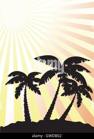 Illustrazione vettoriale di palme con sfondo sunburst Illustrazione Vettoriale
