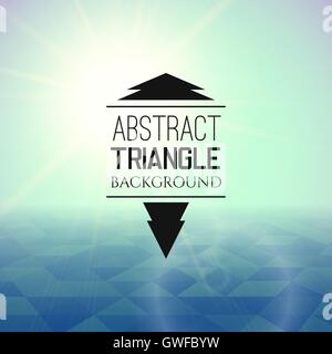 Abstract tramonto verde con un triangolo blu campo pattern perspetive nella soleggiata nebbia Illustrazione Vettoriale