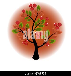 Albero che cresce bacche e foglie Illustrazione Vettoriale