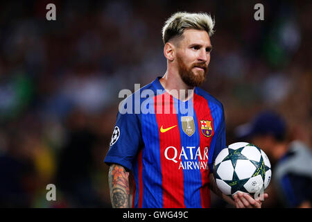 Barcellona, Spagna. Il 13 settembre 2016. Lionel Messi (Barcellona), : UEFA Champions League Group C match tra FC Barcelona 7-0 Celtic FC al Camp Nou stadium di Barcellona, Spagna. Credito: D.Nakashima/AFLO/Alamy Live News Foto Stock