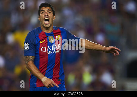 Barcellona, Spagna. Xiii Sep, 2016. Luis Suarez (FC Barcelona), durante la Champions League Soccer match tra FC Barcelona e Celtic FC, allo stadio Camp Nou a Barcellona, Spagna, martedì 13 settembre, 2016. Foto: S.Lau Credito: dpa/Alamy Live News Foto Stock