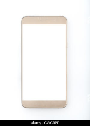 Golden Smart Phone su sfondo bianco Foto Stock