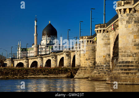 A Dresda, Marienbruecke und Tabakmoschee Yenidze Foto Stock