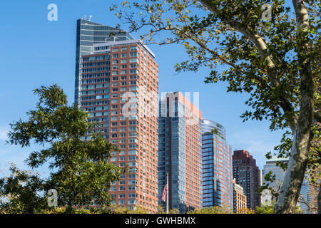 Il Ritz-Carlton New York, Battery Park Hotel e Battery Park City Apartment edifici, NYC Foto Stock