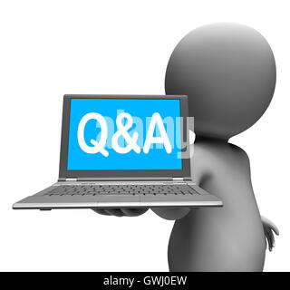 Q&a carattere Laptop mostra le domande e le risposte Online Foto Stock