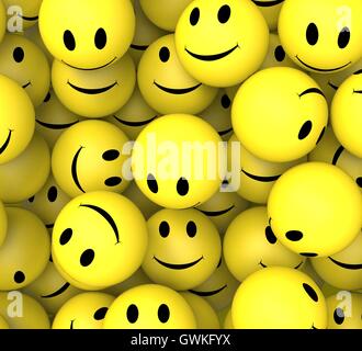 Smileys mostra felice facce allegre Foto Stock