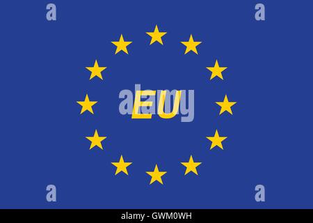 Bandiera dell'Unione europea con EU Lettere, bandiera UE variazione con EU Lettere illustrazione, colori ufficiali e precisa proporzione Illustrazione Vettoriale