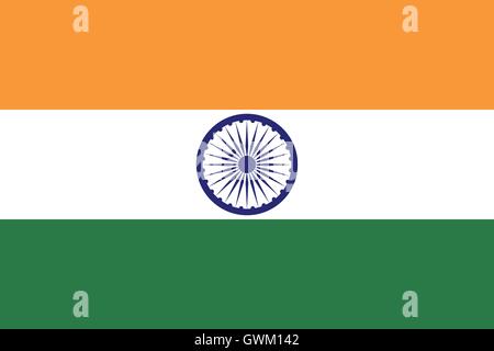 Bandiera dell'India, i colori ufficiali e la proporzione, accurata illustrazione vettoriale. Illustrazione Vettoriale