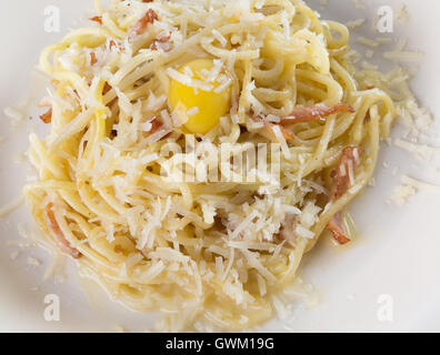 Close up di pasta con l'uovo. Foto Stock