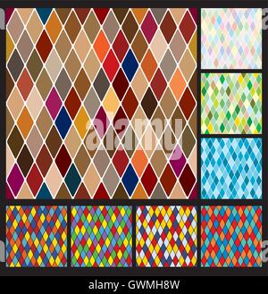 Harlequine pattern impostato. Colore brillante sfondo decorativo illustrazioni vettoriali EPS-8. Illustrazione Vettoriale
