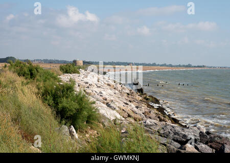 Armatura di roccia le difese costiere East Lane Bawdsey Suffolk REGNO UNITO Foto Stock