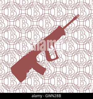 Foto sulle transazioni in bitcoin: fucile sullo sfondo di bitcoin Illustrazione Vettoriale