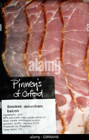 Pinneys di Orford Debenham affumicato pancetta Foto Stock