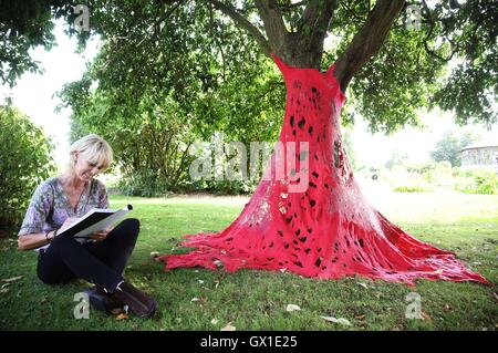 Art Student Helen Earley schizzi 'alto come un albero " da Niki Collier che forma parte di una scultura in contesto 2016 prendendo posto in giardini botanici nazionali di Dublino e va dal 8 Settembre al 21 Ottobre. Foto Stock