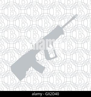 Foto sulle transazioni in bitcoin: fucile sullo sfondo di bitcoin Illustrazione Vettoriale