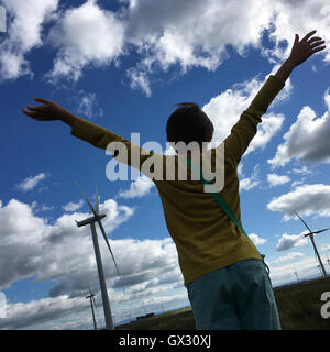 Le turbine eoliche a Whitelee, centrali eoliche - più grande del Regno Unito per centrali eoliche onshore, vicino a Glasgow, Scozia, Foto Stock