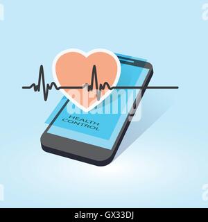 Dispositivo mobile con il battito cardiaco il simbolo come online controllo sanitario illustrazione vettoriale Illustrazione Vettoriale