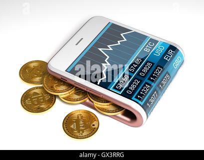 Concetto di Rosa portafogli digitale e Bitcoins Foto Stock