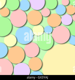 Cerchi mescolati colori pastello sfondo verde Foto Stock
