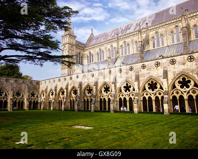 Chiostro presso la Cattedrale di Salisbury, Salisbury, Inghilterra Foto Stock