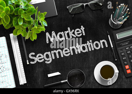 Lavagna nera con segmentazione del mercato. 3D. Foto Stock