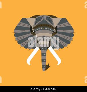 Illustrazione vettoriale di un elefante. Animale illustrazione piana. Safari geometrica animale. Semplice e carino elefante. Ritratto di origine animale Illustrazione Vettoriale