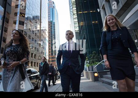 Sindaco di Londra Sadiq Khan arriva a Montreal, in Canada prima di incontrare il Primo Ministro canadese Justin Trudeau al progresso globale vertice. Foto Stock