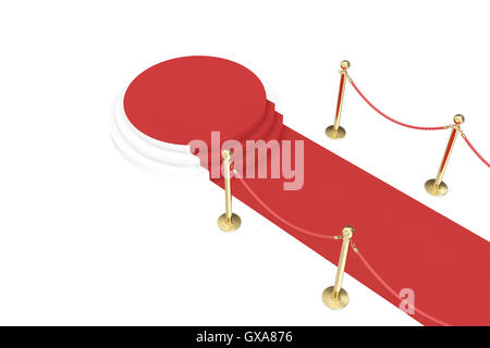 Tappeto rosso con barriera d'oro e corde. Scala di parlare. 3d illustrazione Foto Stock