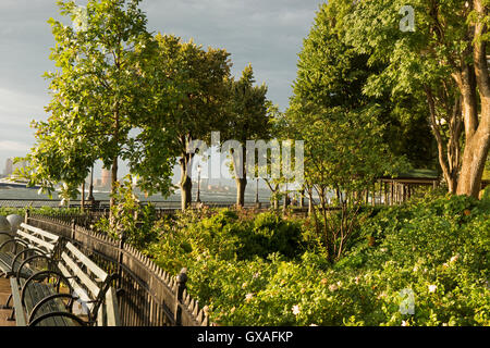 Il giardino sul Rettore luogo in Battery Park City, un quartiere di Manhattan, dopo una breve ma grave tempesta. Foto Stock