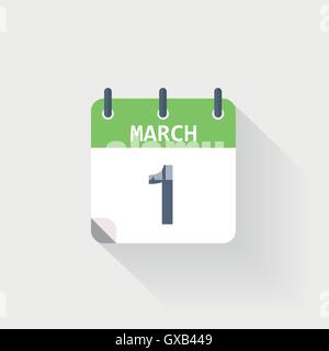 1 marzo icona del calendario su sfondo grigio Illustrazione Vettoriale